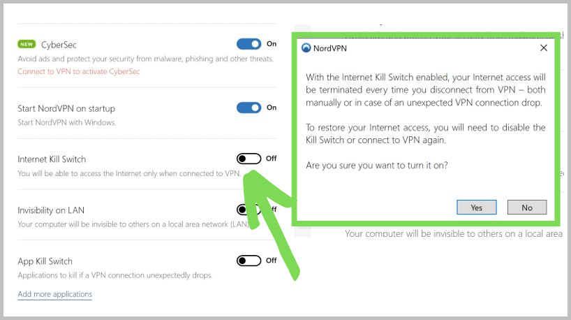 NordVPN settings page