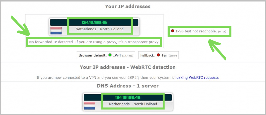 Leak test for NordVPN