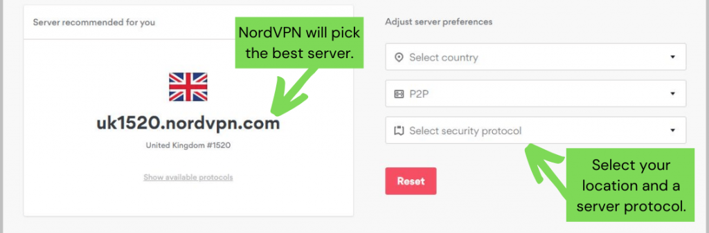 Image showing NordVPNs server recommendation feature