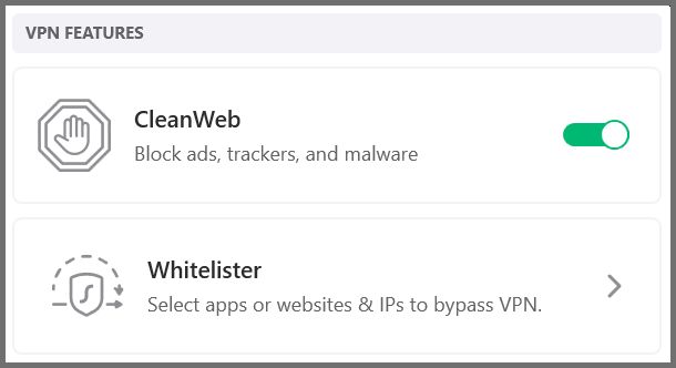 Surfshark VPN features.