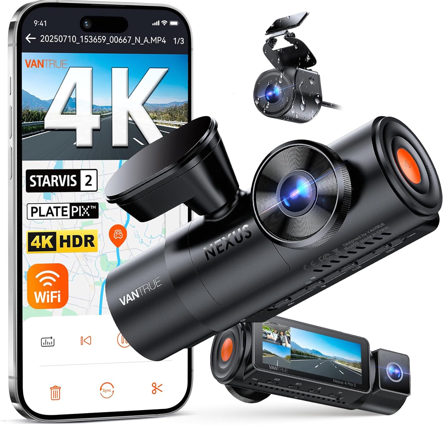 Vantrue N4 Pro S 4K 3 Channel Dash Cam